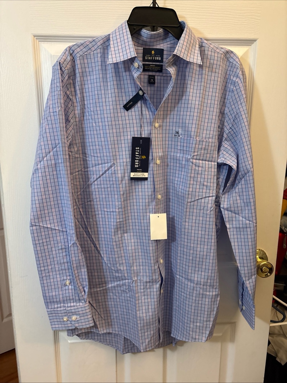 Stafford Light Blue & Pink Windowpane Dress Shirt